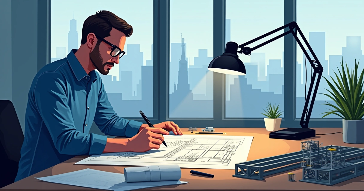 Engenheiro projetando estrutura metálica personalizada 