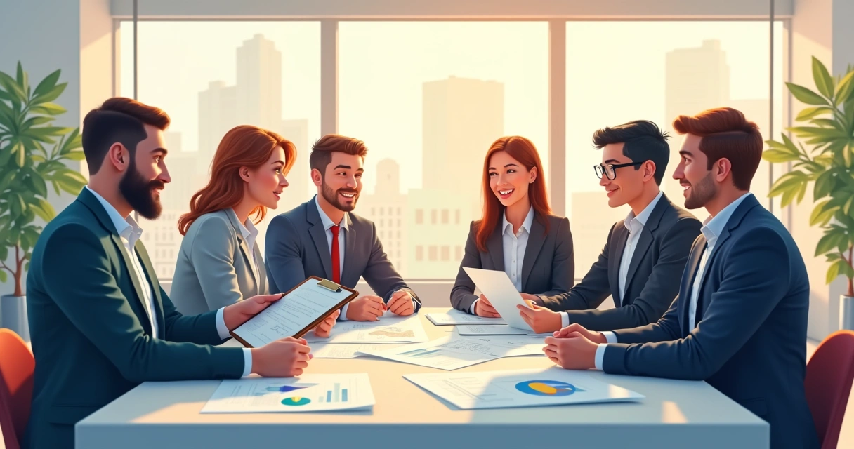 Equipe discutindo pranchetas e protótipos em ambiente de reunião 