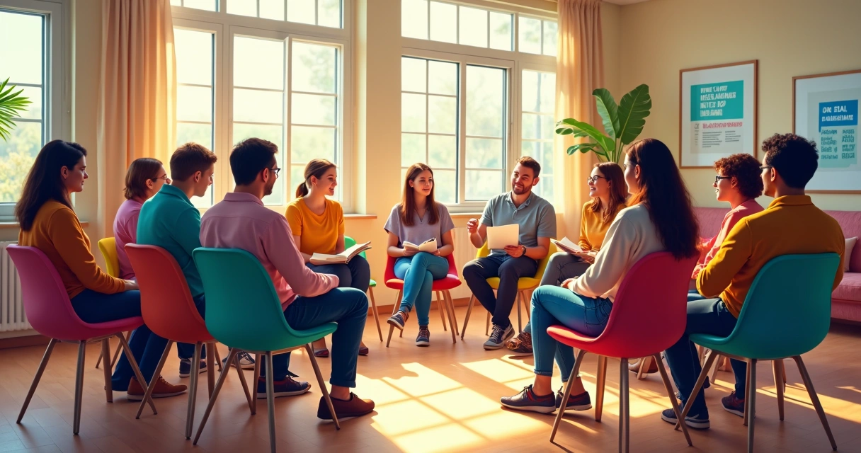 Grupo de pessoas sentadas em círculo em roda de conversa em um projeto social 