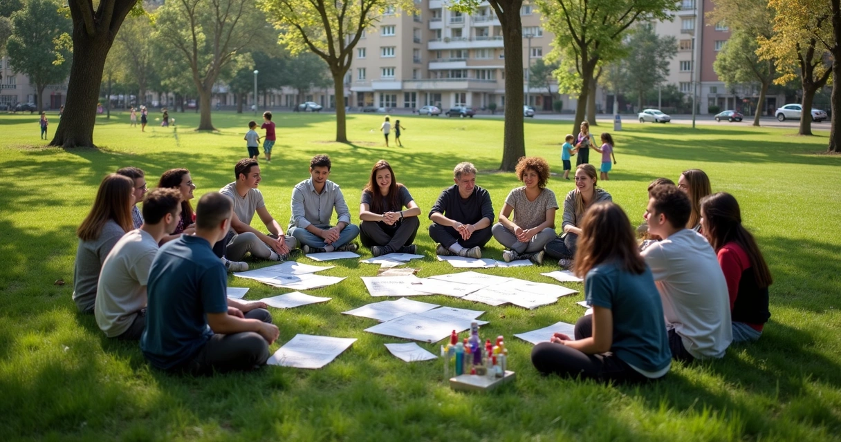 Pessoas em roda debatendo projeto social urbano 