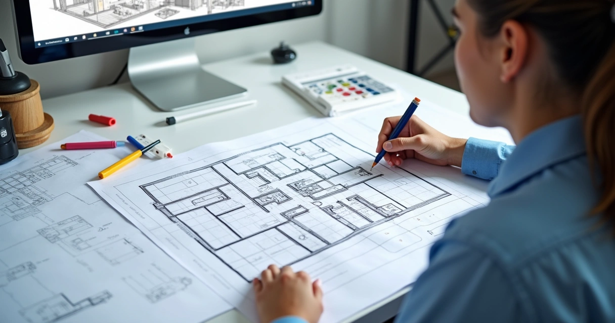 Engenheiro revisando projeto técnico para prevenção contra incêndio