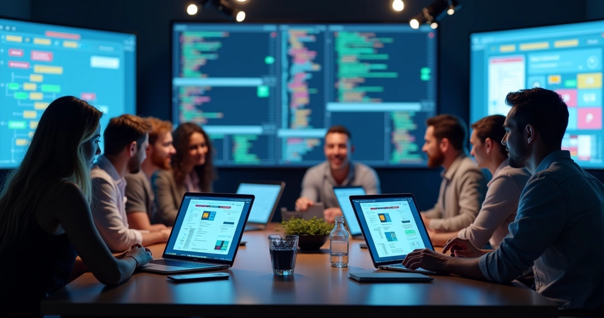 Equipe avaliando stacks para projeto digital em 2025