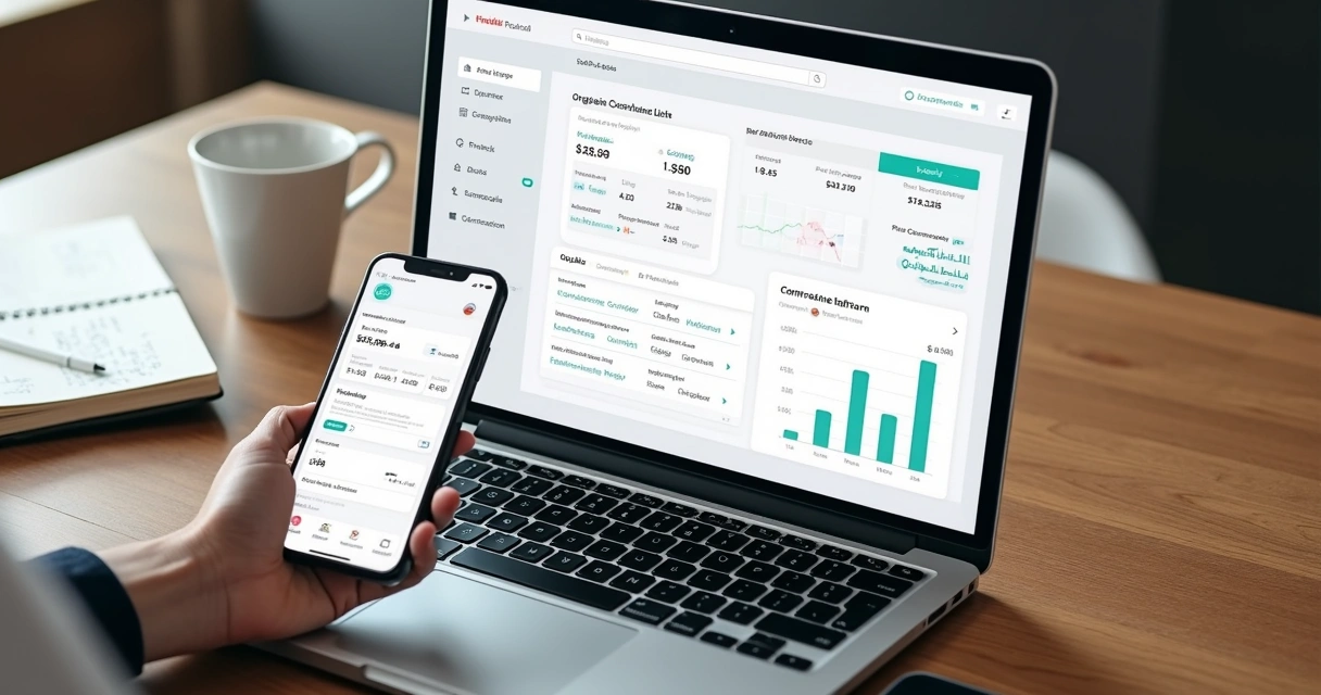 Interface de plataforma online para freelancer com painéis mostrando projetos, contratos e controle financeiro
