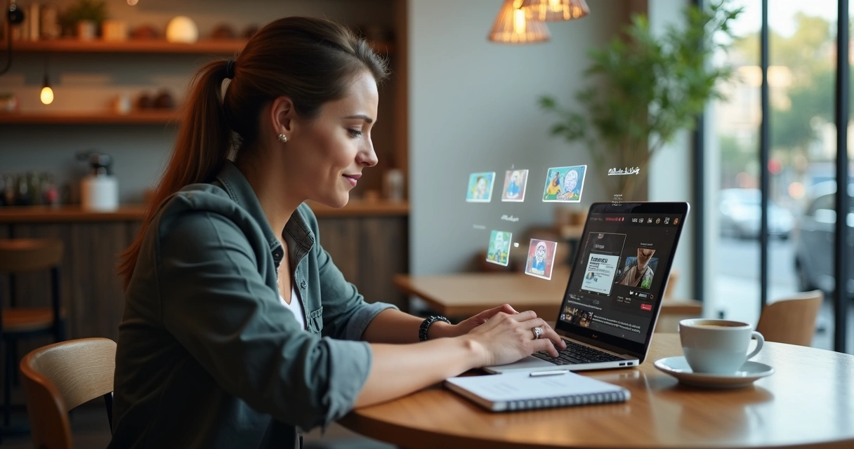 Profissional ajustando postagem em perfil de negócio local 