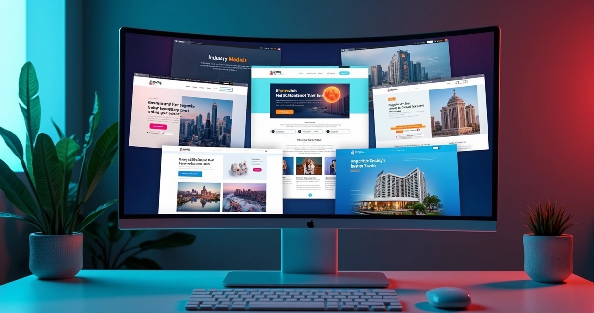 Tela de computador mostrando exemplos variados de sites personalizados 