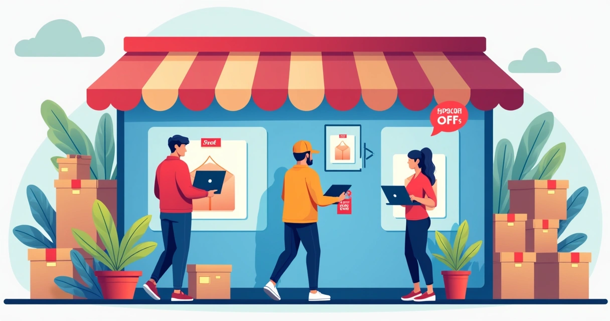 Promoções em destaque em vitrine digital para compradores atacadistas
