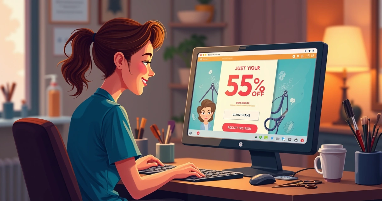 Profissional de beleza criando promoção personalizada ao cliente 