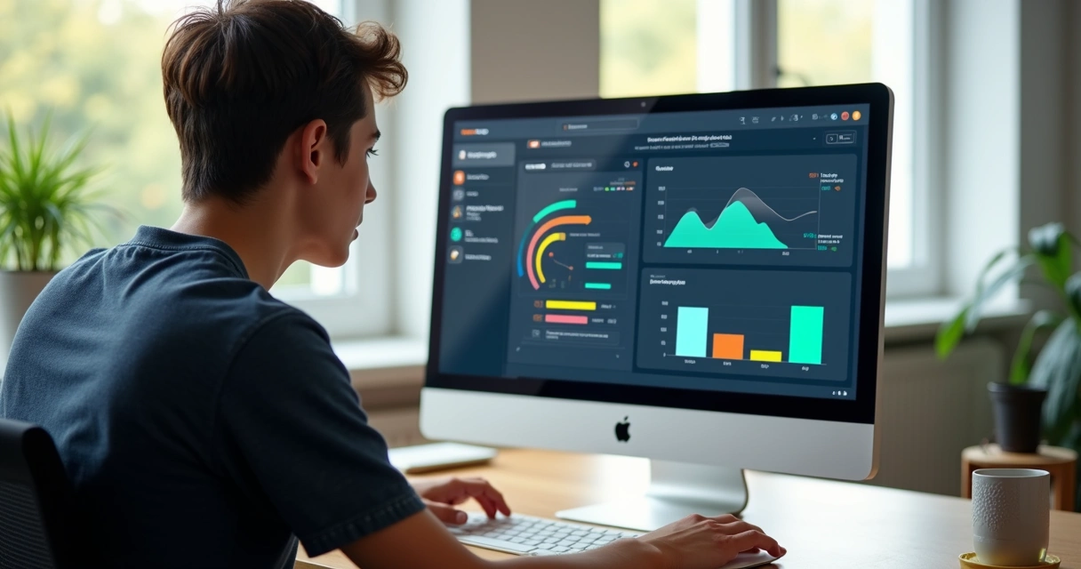 Pessoa usando IA no computador para automatizar tarefas rotineiras 