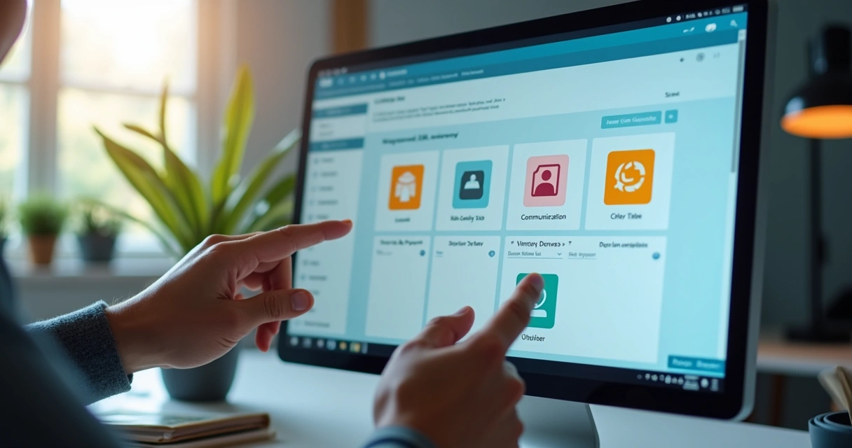 Tela de computador com biblioteca de prompts de IA aberta 