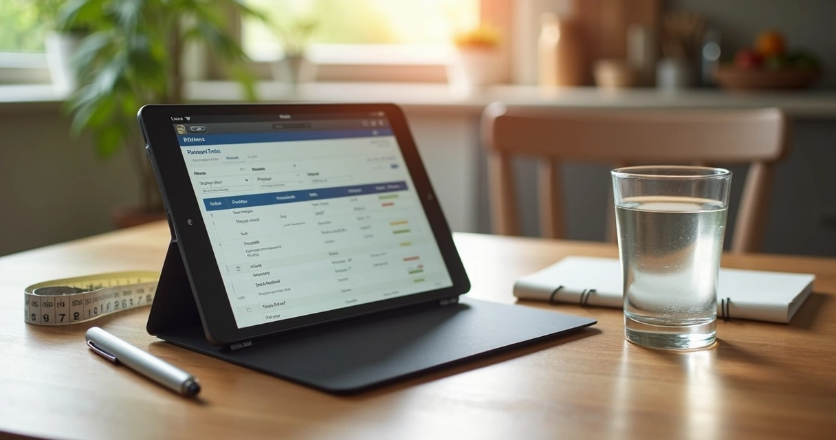 Tablet com prontuário nutricional em atendimento residencial 
