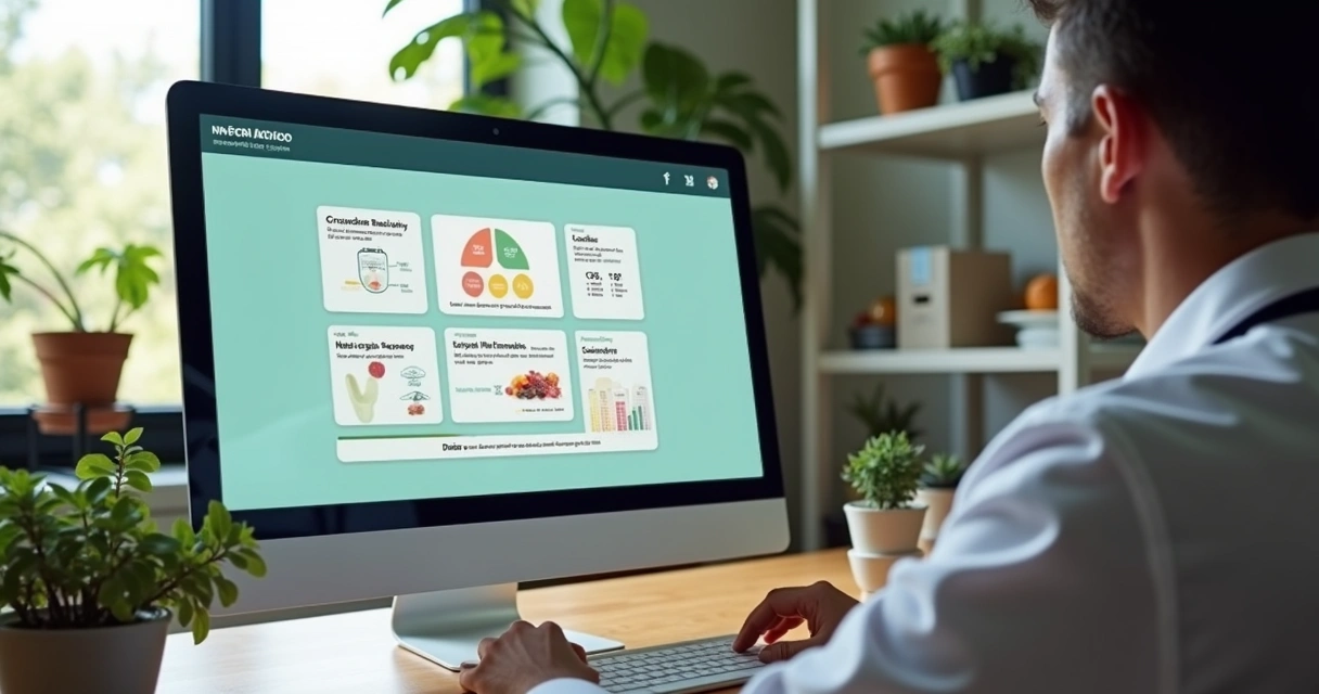 Prontuário digital aberto em tela de computador no consultório 