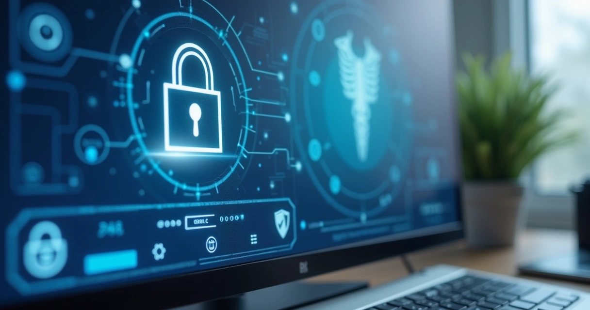 Tela de prontuário digital com cadeado e acesso protegido