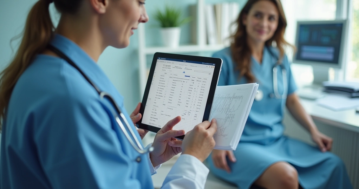 Médico atualizando prontuário digital em clínica 