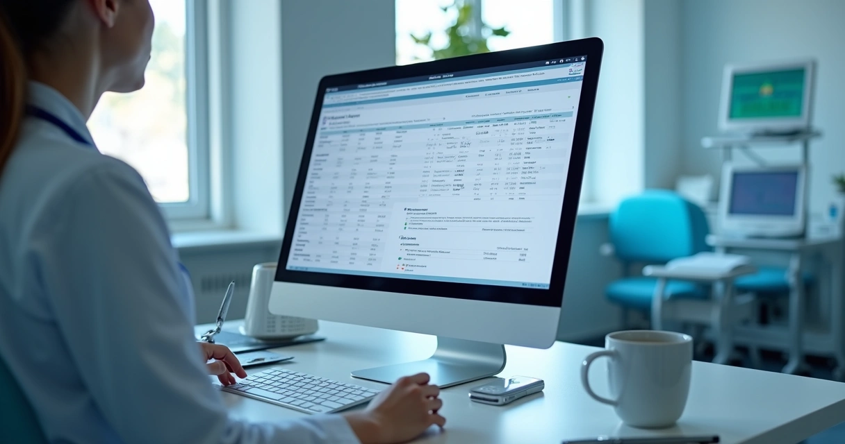 Tela de computador com prontuário médico digital 