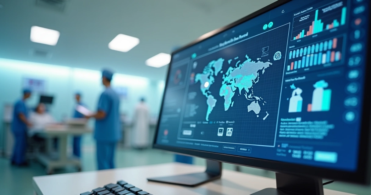 Tela de computador mostrando sistema eletrônico para saúde 