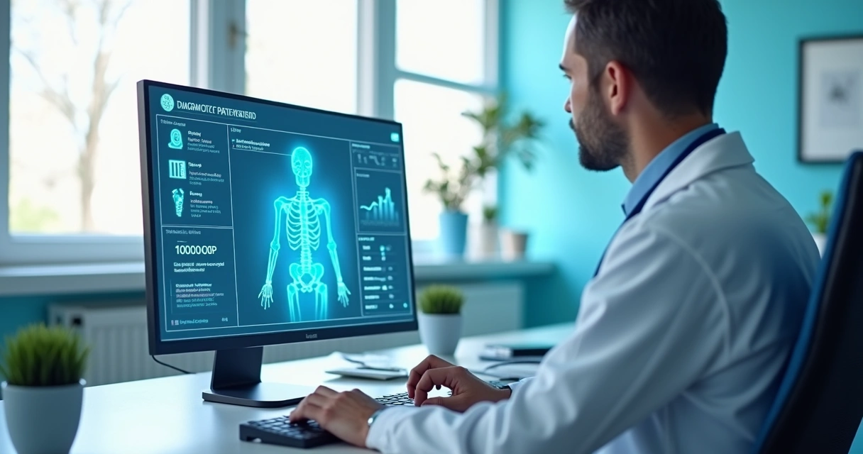 Prontuário eletrônico em tela de computador médico 