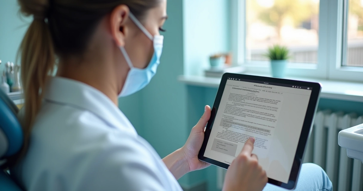 Dentista preenche prontuário digital por comando de voz em consultório 