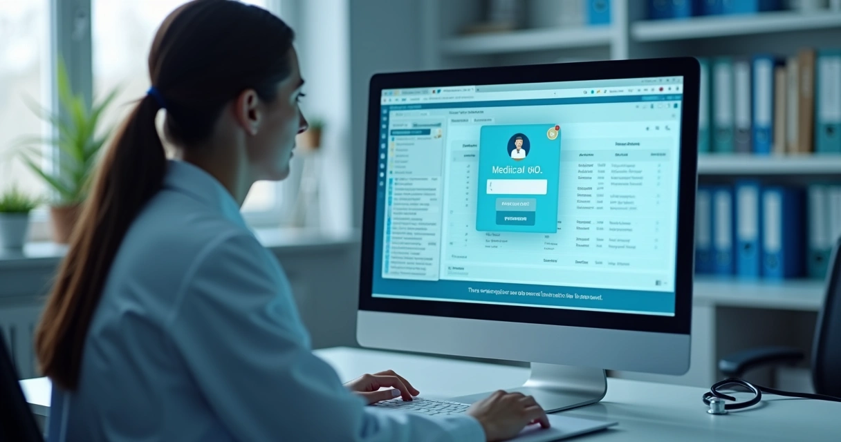 Tela de computador exibindo prontuário eletrônico protegido por senha