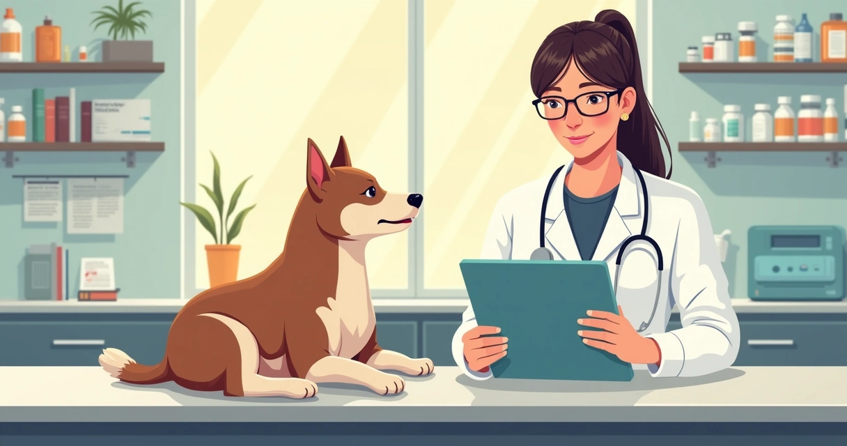 Veterinário utilizando prontuário eletrônico em tablet em consultório pet. 