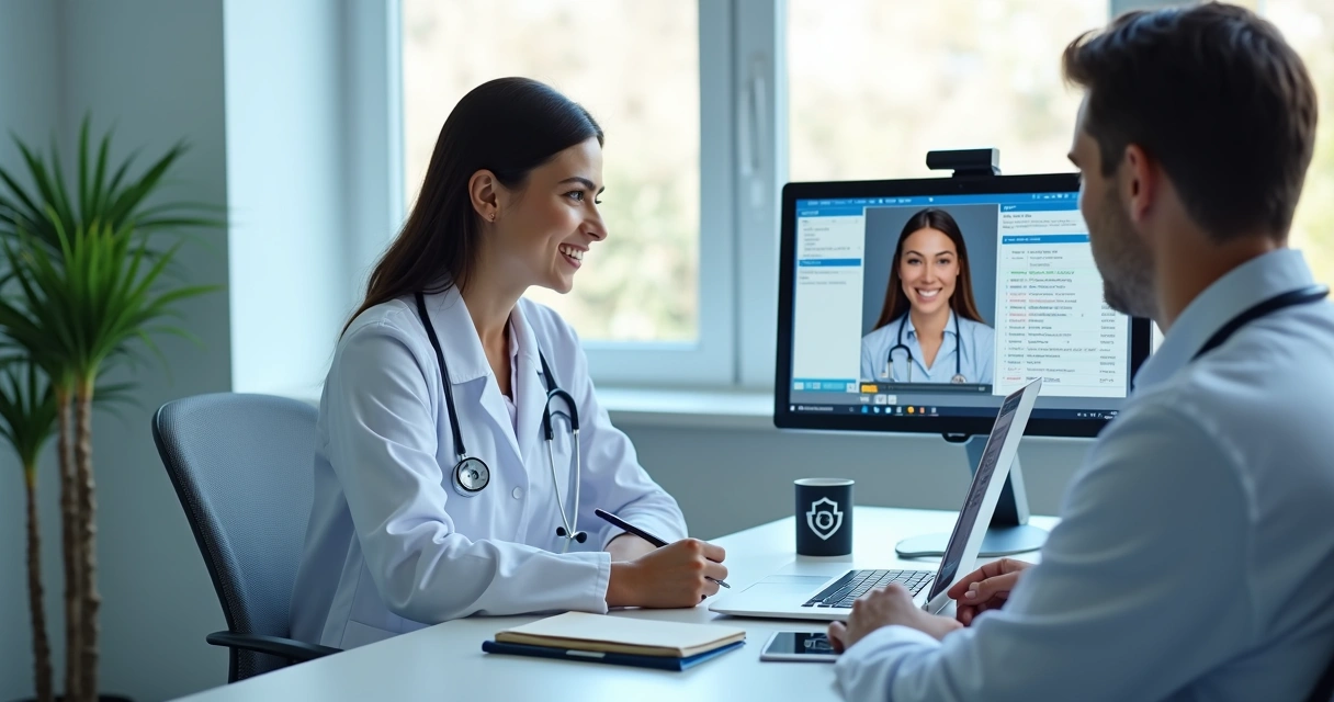 Médico registrando teleconsulta em prontuário eletrônico seguro