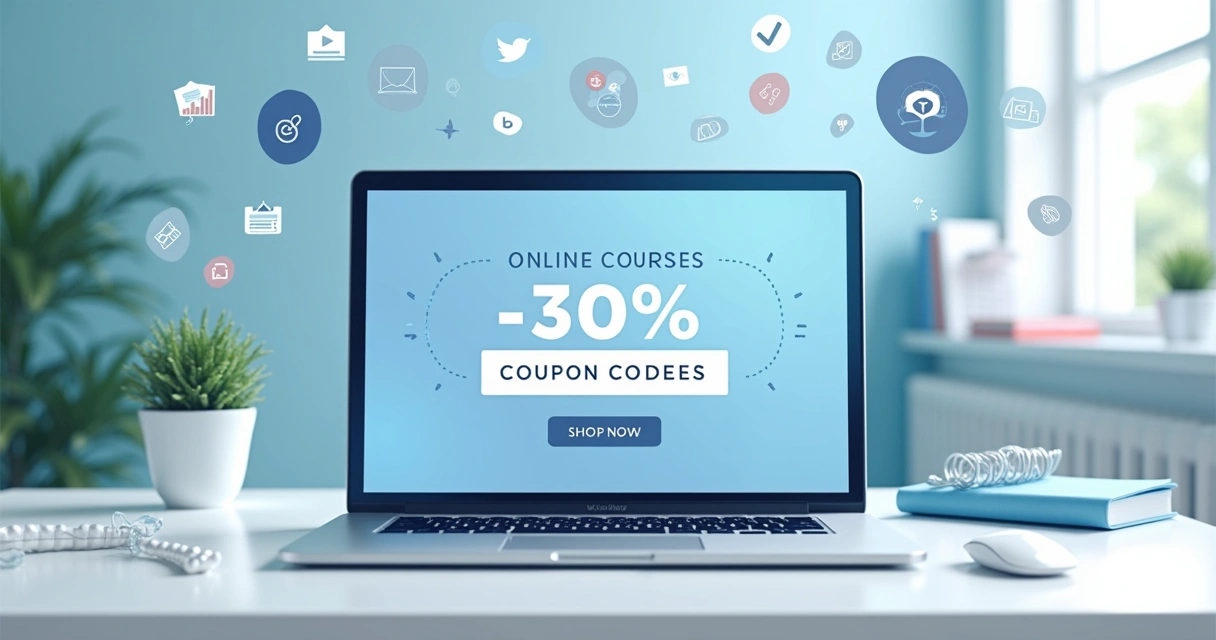 Banner digital com propaganda de cupom para cursos online 