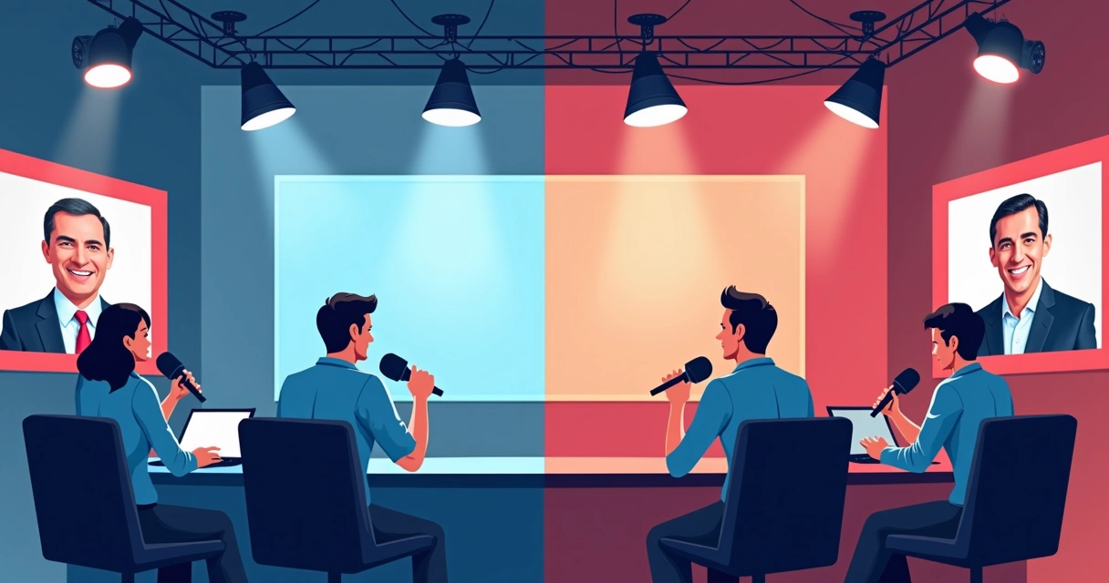 Estúdio de rádio e televisão com material de campanha eleitoral 