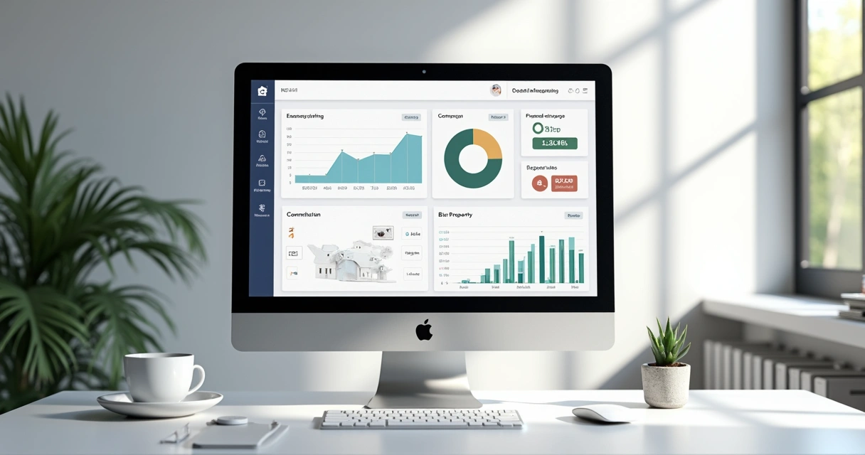 Computer screen showing digital property management dashboard interface 