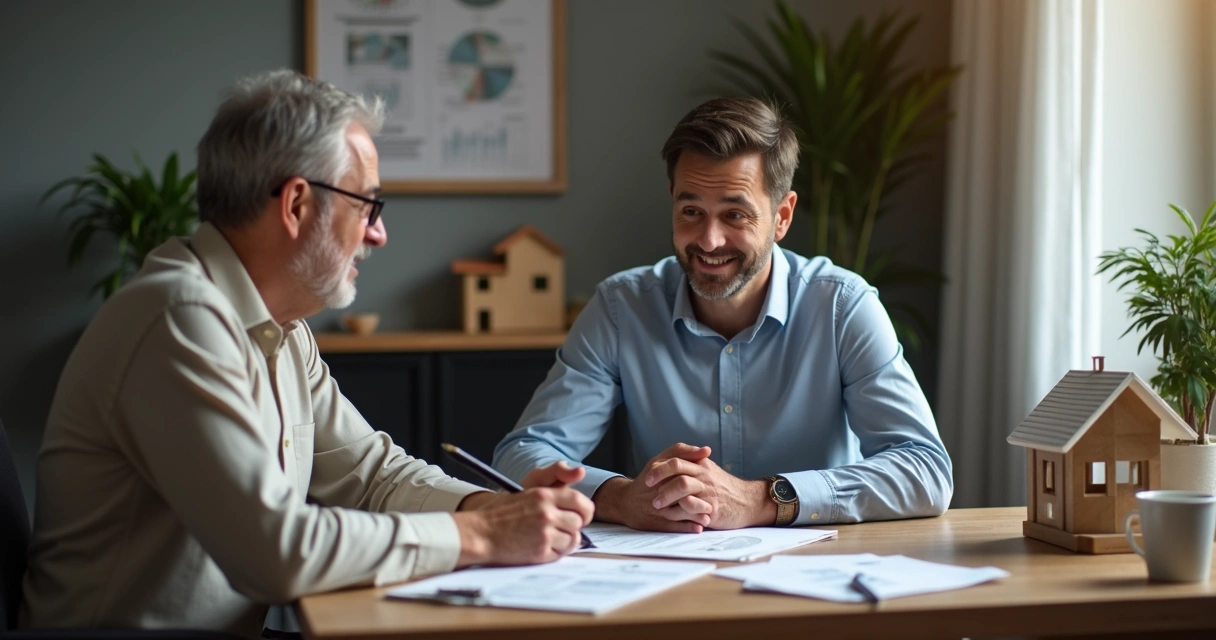 Agent discusses property management with investor 