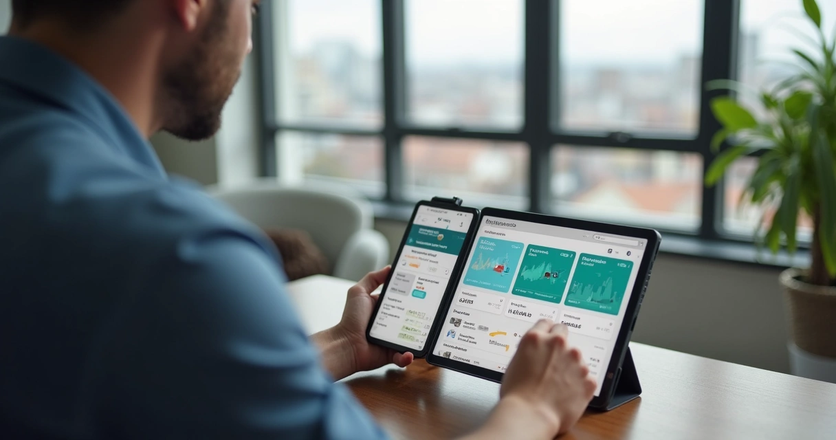 Landlord using property management software on tablet