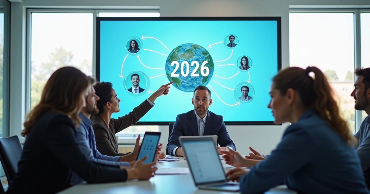 Equipe reunida planejando ações para 2026 