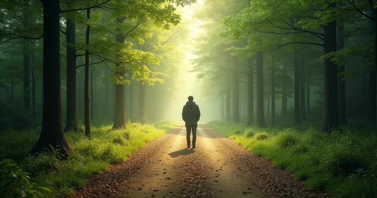 Pessoa diante de dois caminhos, ambos iluminados, simbolizando escolha alinhada ao propósito 