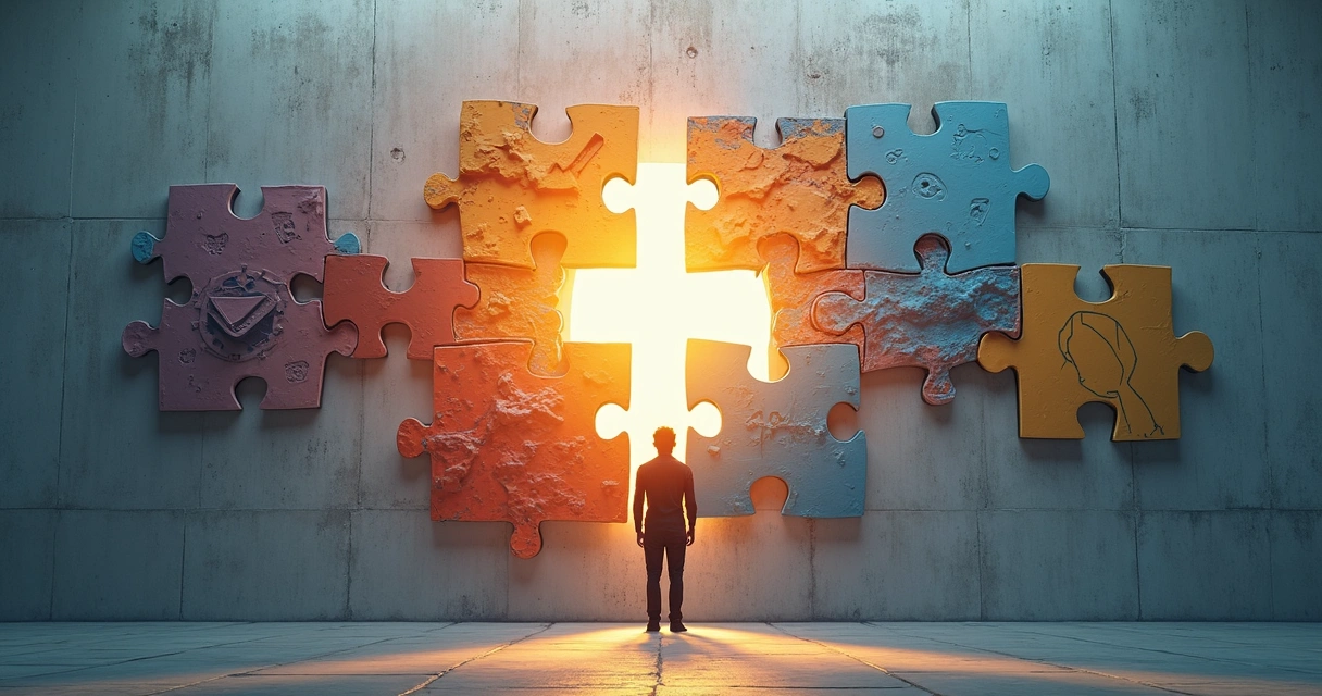 Pessoa conectando diferentes peças formando um caminho único