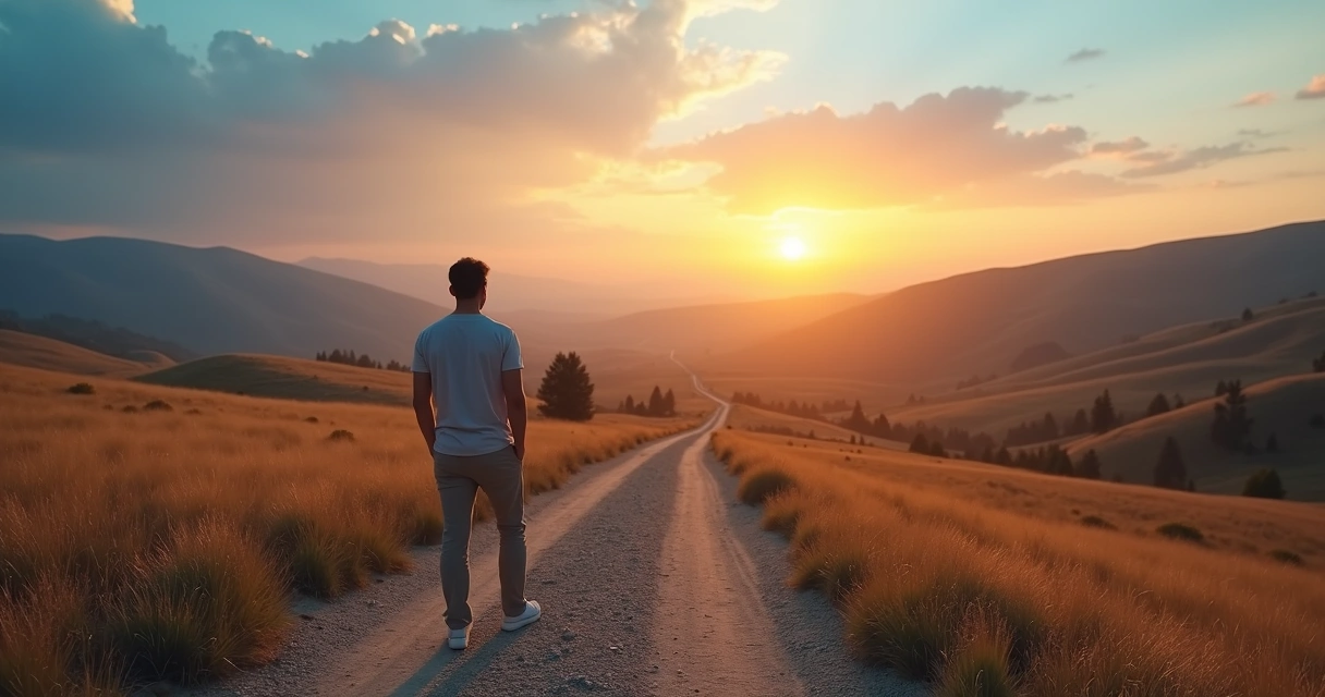 Persona mirando un cruce de caminos al amanecer pensando en su propósito de vida 