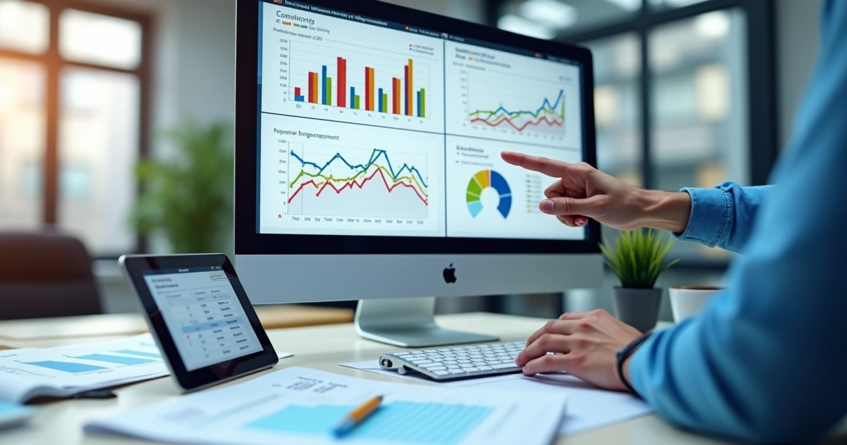 Tela de computador mostrando gráficos e métricas de engajamento de propostas comerciais 