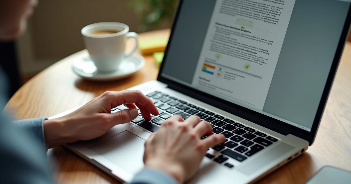 Pessoa digitando uma proposta comercial no laptop 