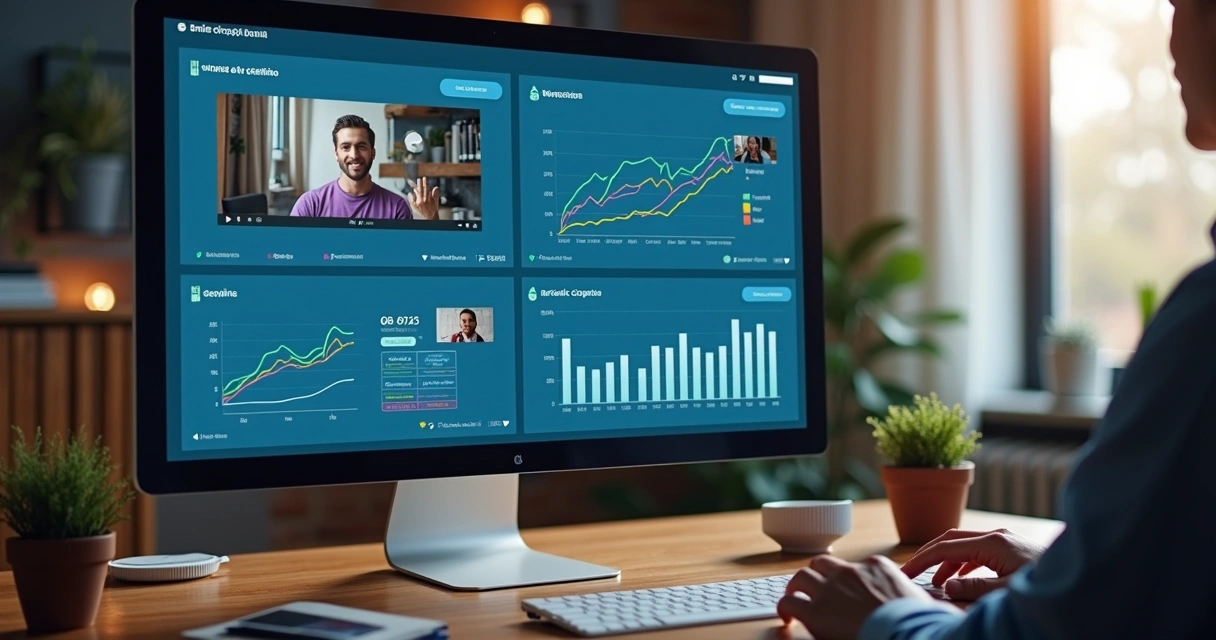 Interface de proposta digital interativa B2B com gráficos e vídeos 