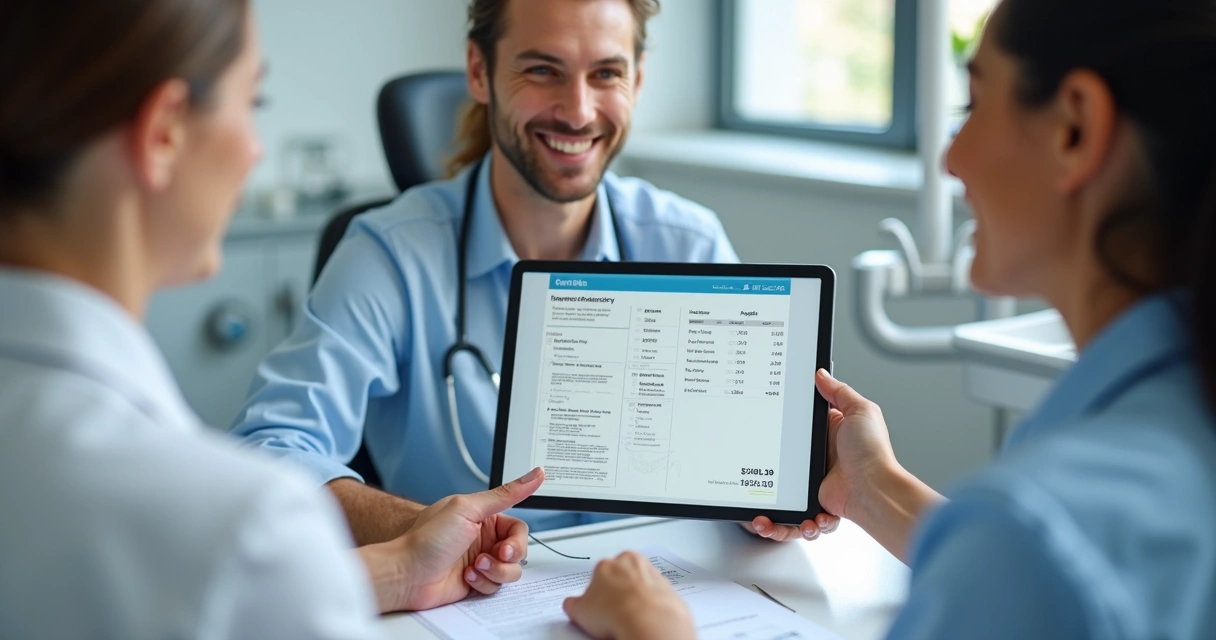 Paciente analisando proposta de financiamento para tratamento odontológico 