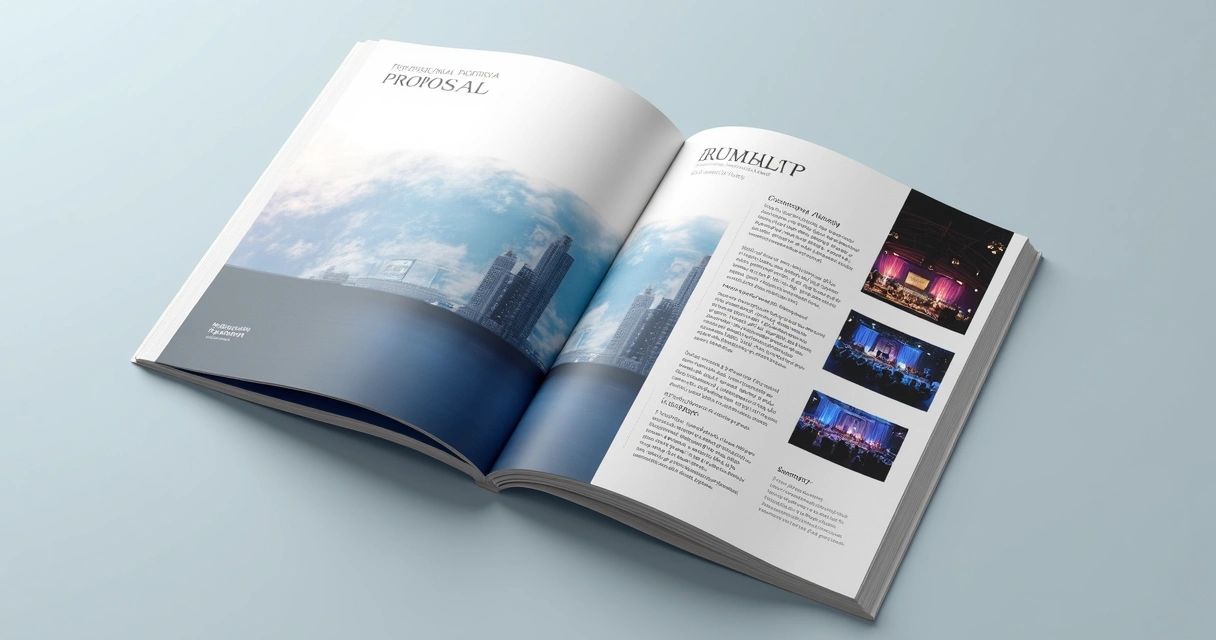 Capa de proposta fotográfica profissional para evento corporativo, com layout limpo e elegante 