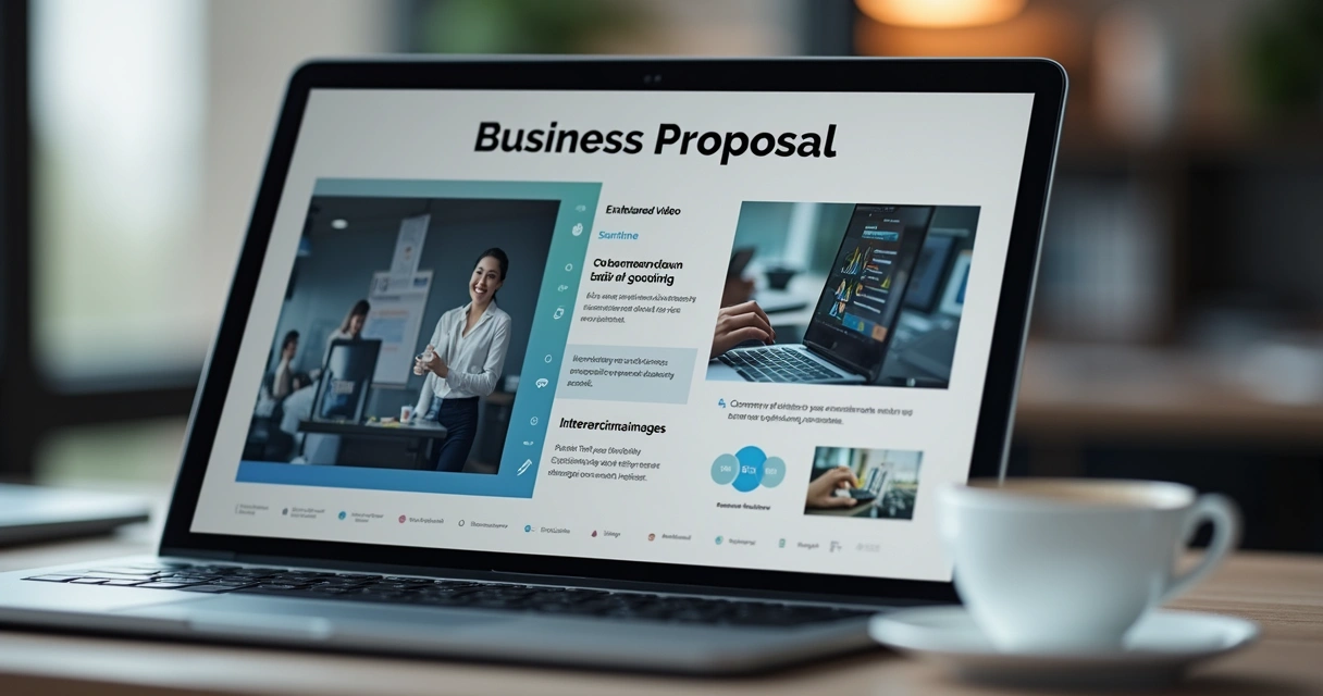 Proposta digital com vídeos integrados e botões de ação 