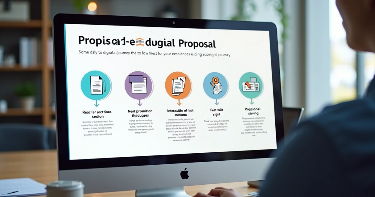 Fluxo digital da proposta comercial ilustrando etapas de leitura e assinatura 