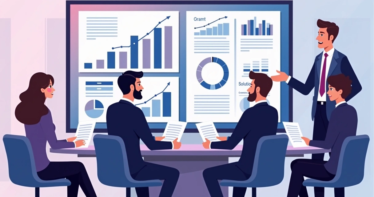 Consultor apresentando proposta personalizada a executivos 