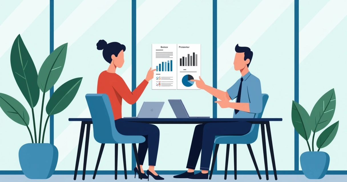 Proposta personalizada sendo apresentada a cliente contábil em escritório 