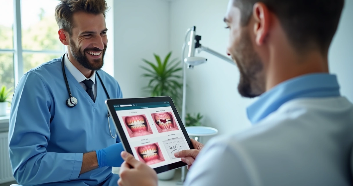 Apresentação de proposta de tratamento odontológico com gráficos e imagens para paciente 