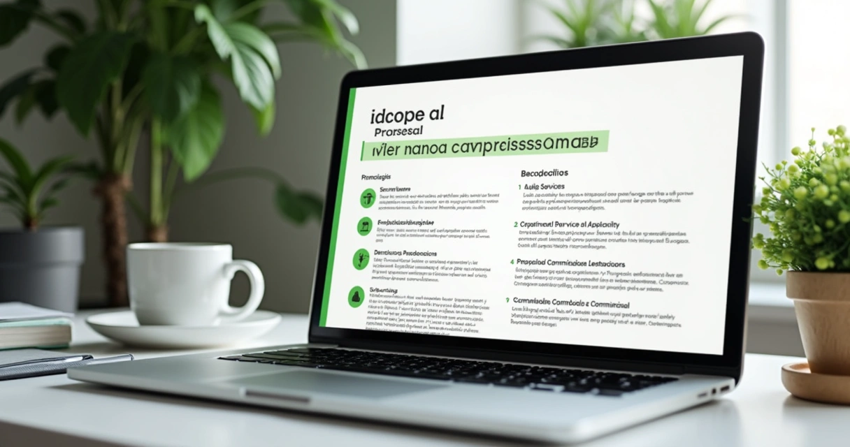 Proposta de serviços digitais impressa e apresentada no notebook 