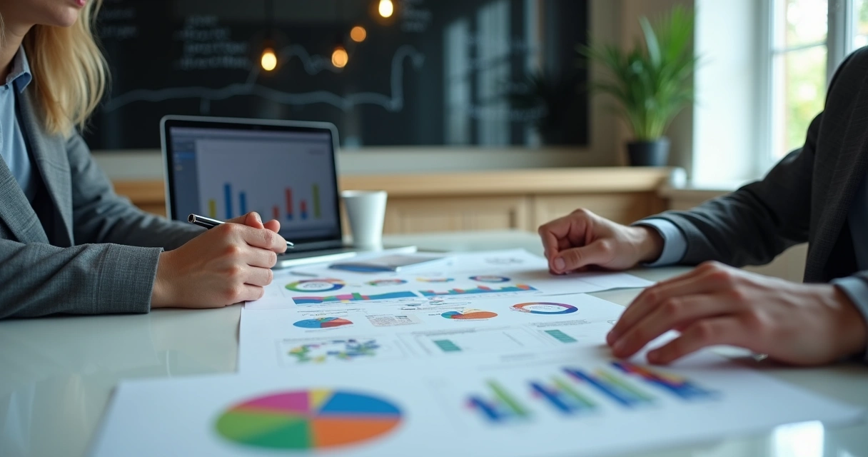Proposta de valor em folha apresentada para dois gestores em sala de reunião 