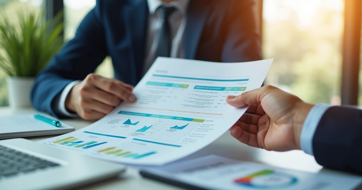 Proposta comercial com tópicos de valor sendo apresentada ao cliente 