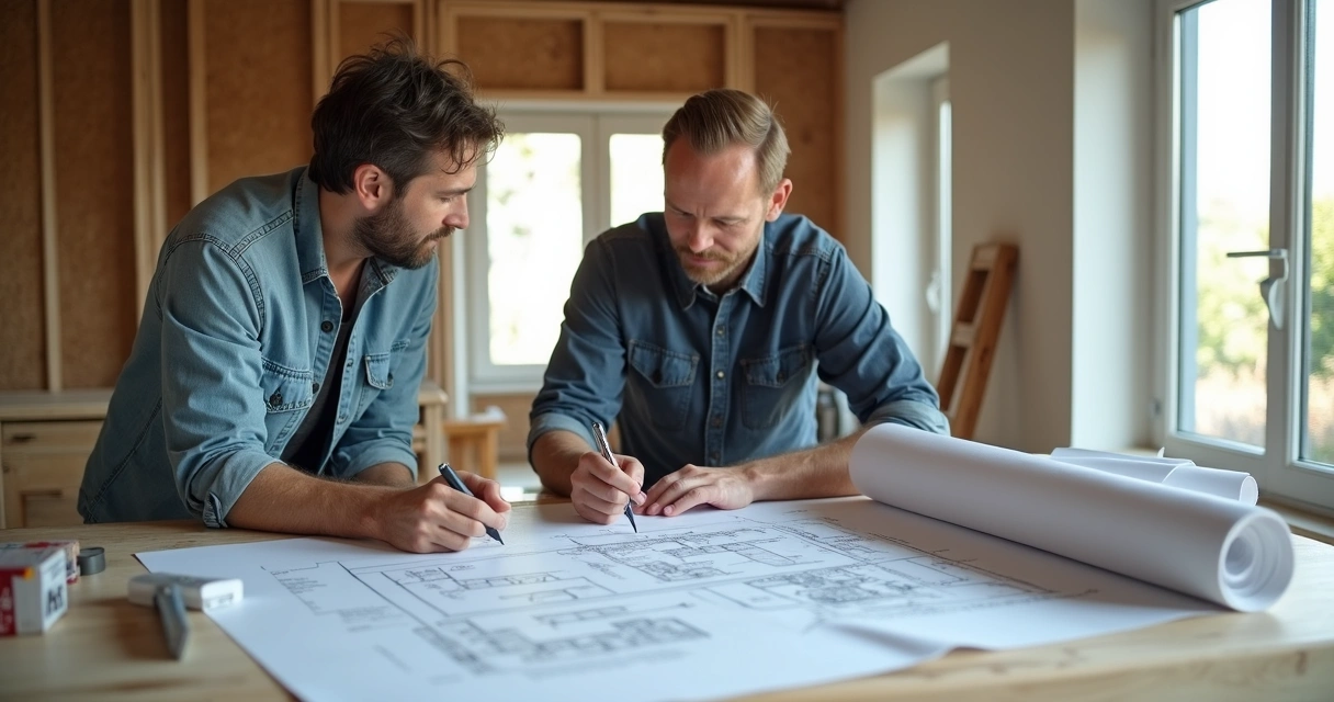 Proprietário e arquiteto analisam projeto de reforma em imóvel 