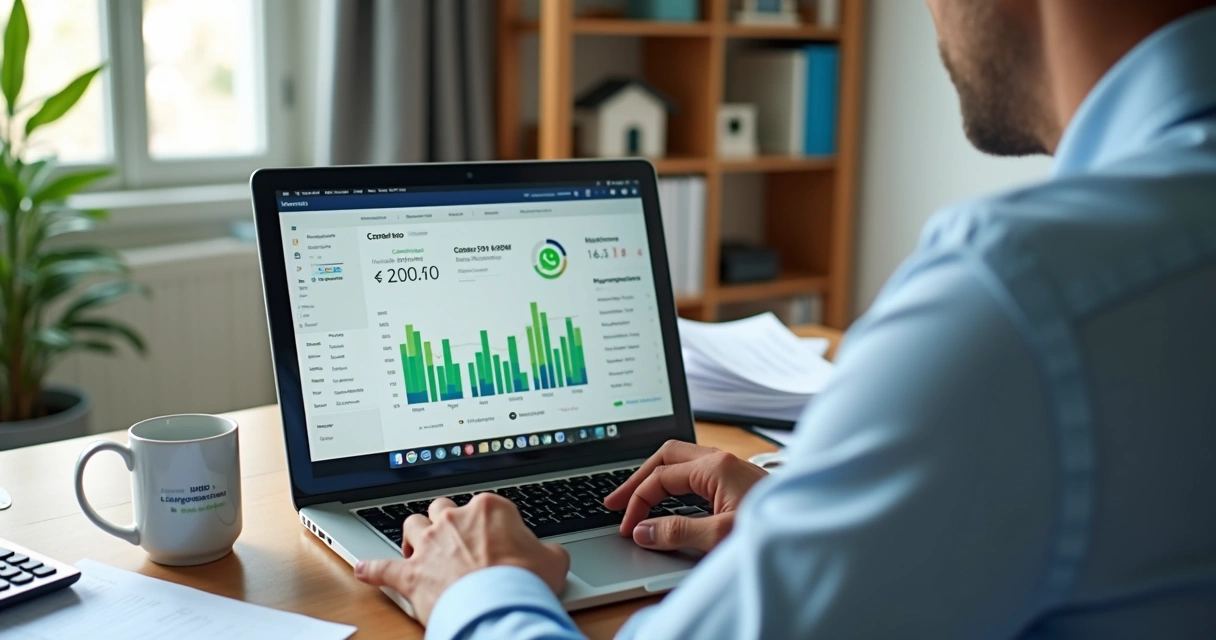 Proprietário organizando declaração de aluguel no carnê-leão no notebook 