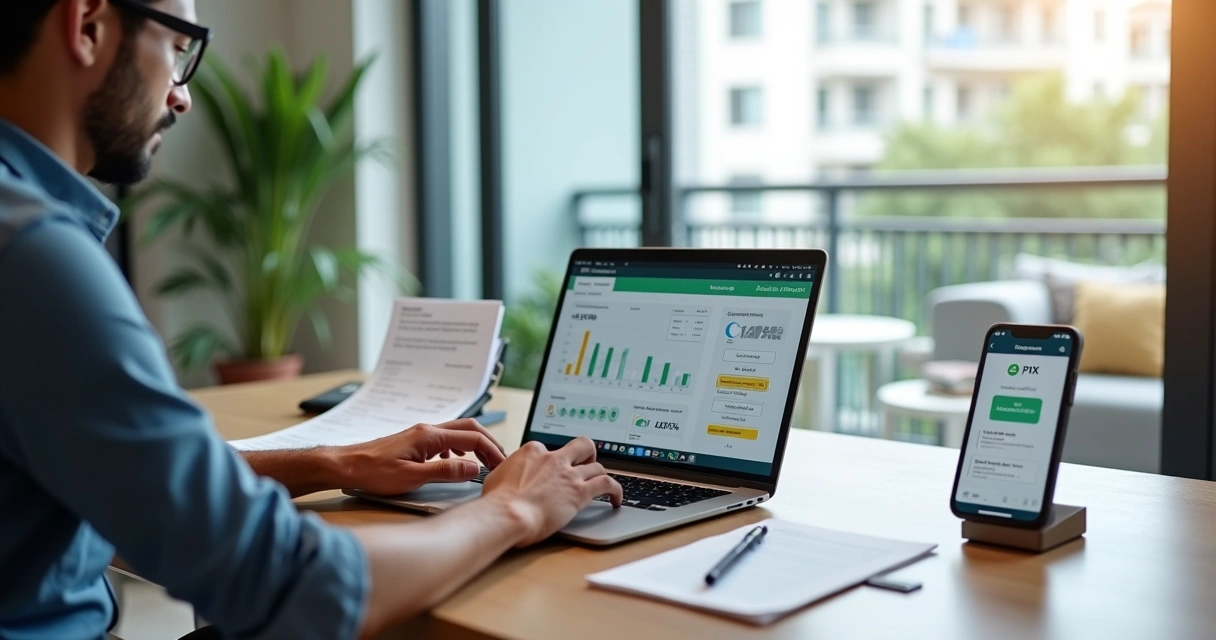 Proprietário administrando aluguel de imóvel em plataforma digital 