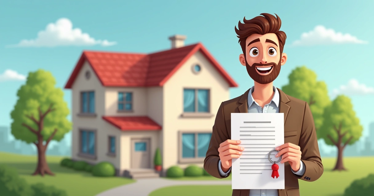 Pessoa sorridente com chaves e matrícula do imóvel regularizado em mãos 